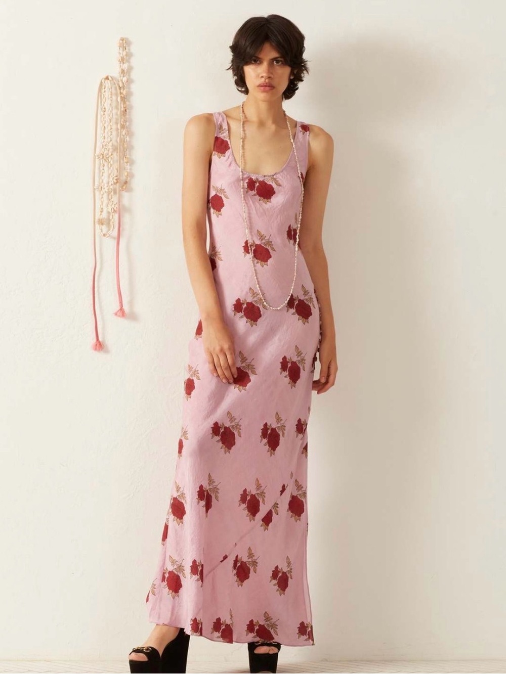 Alix Of Bohemia Pink Maxi Dress with Red Floral Print
